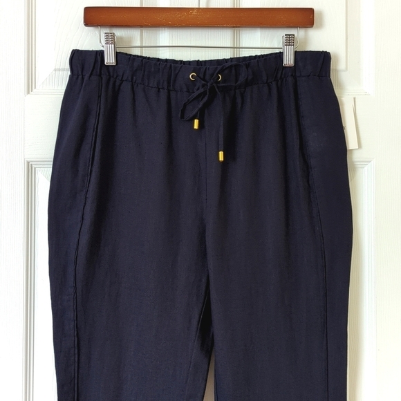 Ellen Tracy 100% Linen High Waisted Slim Tapered Leg Soft Pants Ink Navy Medium - Picture 2 of 14